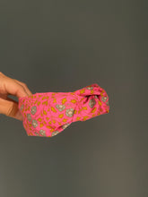 Load image into Gallery viewer, Aziza Neon Pink Floral Topknot Headband
