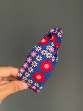 Load image into Gallery viewer, Navy Flower Topknot Headband
