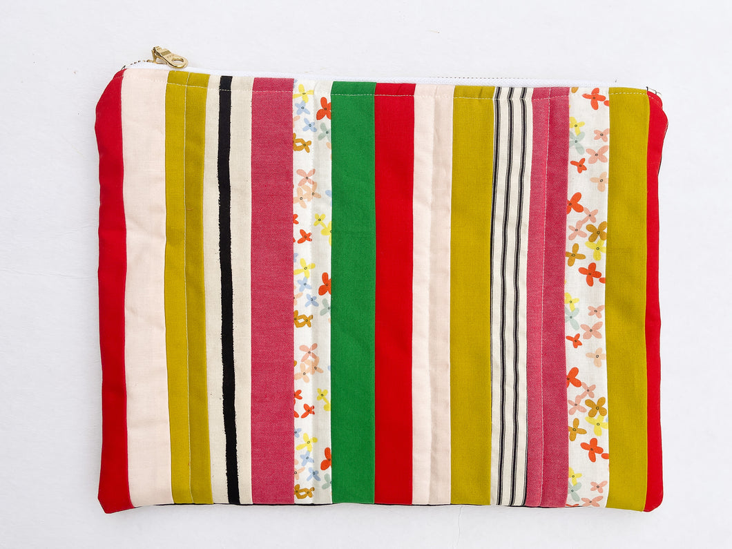Large Red, Pink, Green, and Pickle Quilted Pouch