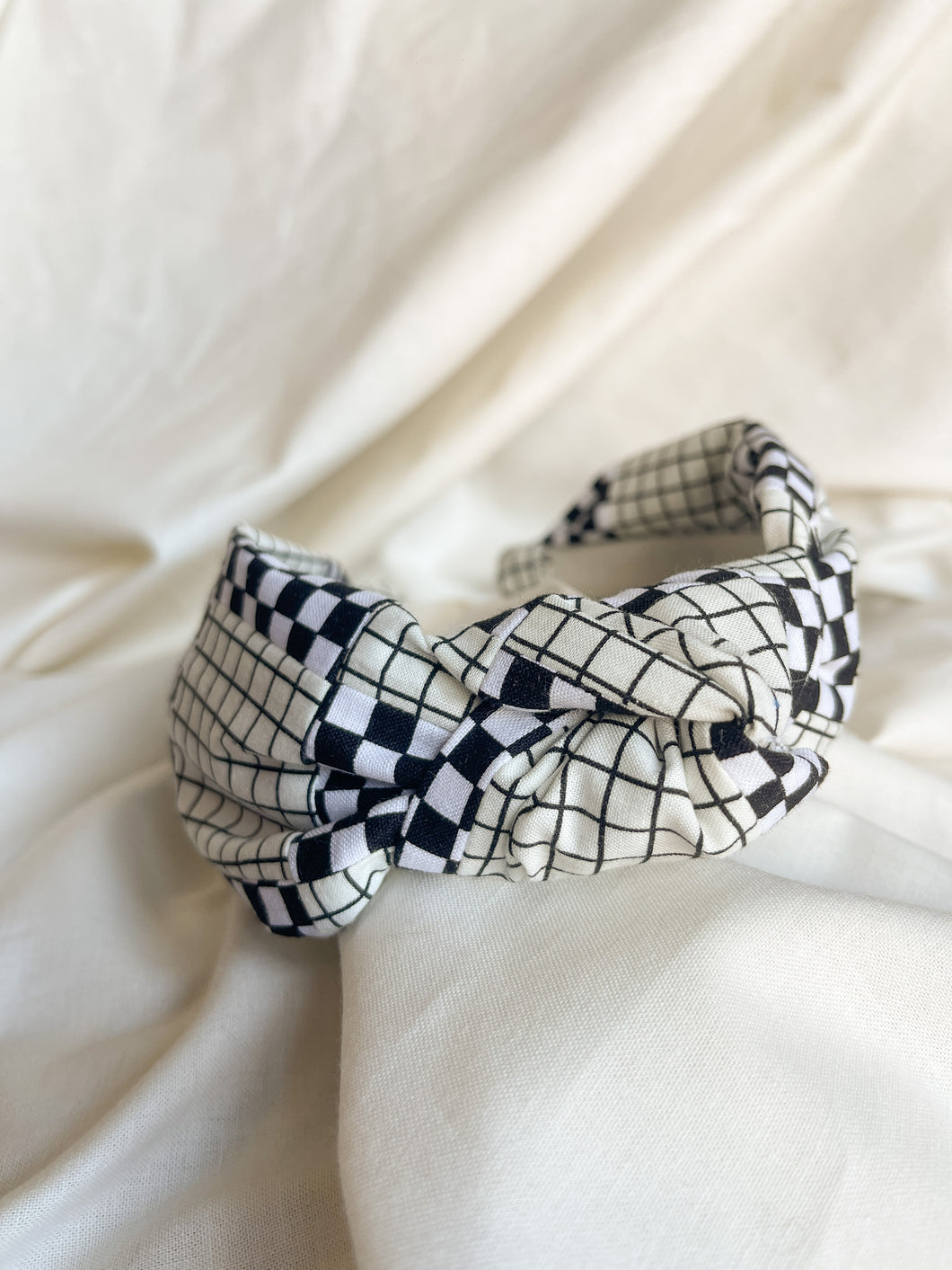 Black and White Grid Quilted Headband