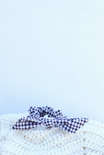 Load image into Gallery viewer, B&amp;W Gingham Bow Scrunchie
