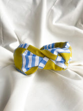 Load image into Gallery viewer, Pickle and Blue Striped Quilted Topknot Headband
