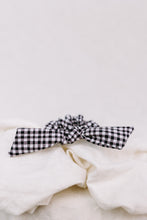 Load image into Gallery viewer, B&amp;W Gingham Bow Scrunchie
