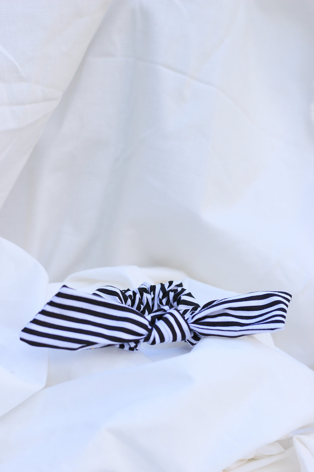 Black and White Striped Bow Scrunchie