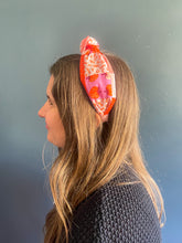 Load image into Gallery viewer, Red and Pink Scrappy Quilted Topknot Headband
